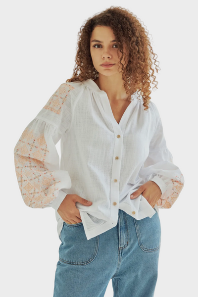 Білосніжна жіноча блуза Vyshyta Зоя бавовняна XXS Біла VSH13011 фото